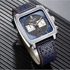 Relógio Masculino Megir Monaco Quadrado Cronógrafo Esportivo Luxo Original Pulseira Couro Resistente Elegante