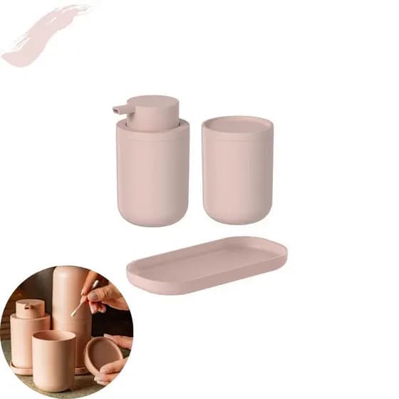 Kit Banheiro 3 Pçs Bold Ou Composto por Porta Sabonete Líquido Porta Algodão e Bandeja