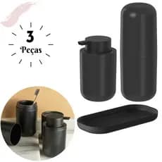 Kit Banheiro 3 Peças Bold <Ou> com Porta Sabonete Líquido Porta Escovas Bandeja Multiuso Organização