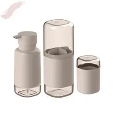 Kit banheiro Dual Ou 3 Pçs - Porta Sabonete Líquido Porta Escovas de Dente c/ Tampa e Porta Algodão/Cotonete c/ Tampa