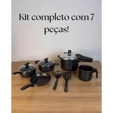 Kit de panelas com 6 Peças e Panela de Pressão Fechamento Externo - Antiaderente - preto ou Cereja