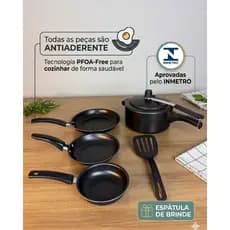 Kit Panela De Pressão Antiaderente 2,5L com Kit de Frigideiras- Cores: Preto e Cereja