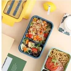 Marmita Lancheira Plástica Com Divisória Travas Talheres 850ml - Lunch Box garfo e colher