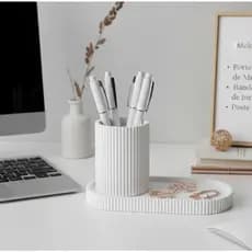 Kit Bandeja Organizador + Porta Lápis Caneta Maquiagem Decoração Escrivaninha Escritório Mesa 3D