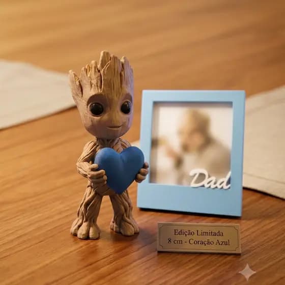 Kit Dia Dos Pais Baby Groot + Porta Retrato Personalizado Com Foto Impressão 3D Geek 9cm Criativo