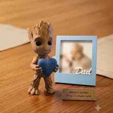Kit Dia Dos Pais Baby Groot + Porta Retrato Personalizado Com Foto Impressão 3D Geek 9cm Criativo
