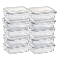 10 Potes de Vidro Hermetico Alimentos com Tampa Plástica Marmita Mantimentos Comida Grande Casa Cozinha Multiuso 1040ml