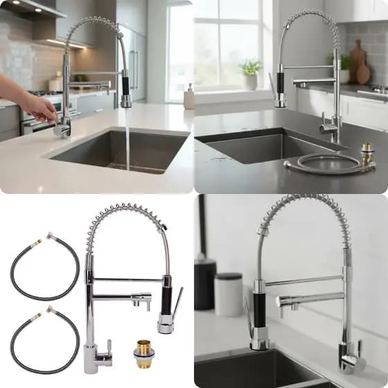Torneira de Mesa com Ducha Retrátil Extensível Alto Fluxo Misturador Utensílios Doméstico Cozinha Decorativa 51,5cm Inox