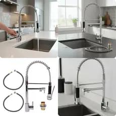 Torneira de Mesa com Ducha Retrátil Extensível Alto Fluxo Misturador Utensílios Doméstico Cozinha Decorativa 51,5cm Inox