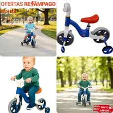 Bicicleta Infantil de Equilíbrio 2 em 1 com Rodinhas Removíveis Aprendizado Brinquedo Educativo Presente Crianças Azul