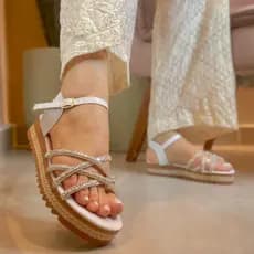 Sandalia Feminina Plataforma Strass Confortável Promocao Modinha