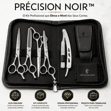 Tesoura Barbeiro Profissional 6 Peças Navalhete Fio Laser Kit Estojo Prata