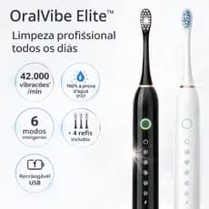 Escova Dental Elétrica Recarregável USB Sônica IPX7 6 Modos Com 4 Refis Para Limpeza Profunda Dos Dentes