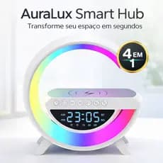 Luminária LED Com Caixa De Som Bluetooth Relógio Digital Carregador Por Indução 10W Smart Station