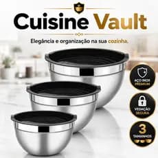 Bowl Aço Inox Com Tampa Silicone 3 Peças Tigelas Para Armazenar Alimentos E Preparar Receitas