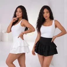 Saias Kit Duplo Babado Rodada Zíper Gringa Curta Cintura Alta Tendência Do Momento 2026 Carnaval & Copa Kit