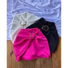short Saia Feminino Neoprene com Fivela Orgânica Cintura Alta modela o Corpo Tendência Verão 2025 Candy colors
