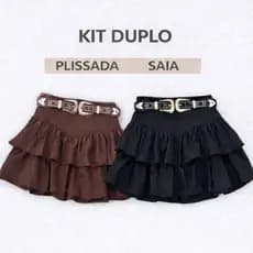 Kit Duplo Saias Babado Rodada Zíper Gringa Curta Cintura Alta Tendência Do Momento 2026 Carnaval & Copa Kit