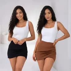 Kit Short Saia Feminino Franzido Neoprene Blogueira Grampeado Tendência Verão/Inverno 2026  Estiloso PROMOÇÃO