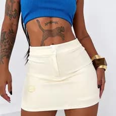 Short Saia Cintura Alta com Botão Tecido em Neoprene Moda Verão/Inverno em Promoção Feminino 2026