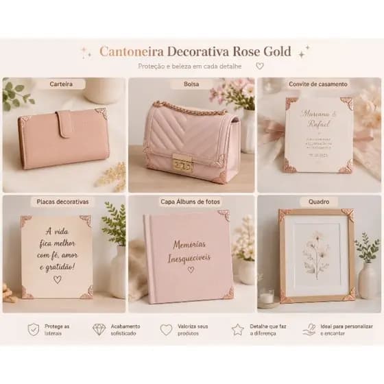 Protetor Livro Cantoneira Rose Gold Artesanato Papelaria Caderno Bíblia