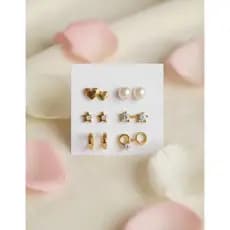 Kit SURPRESA Mini 4 pares Brincos Pequenos Femininos Luxo Minimalista Ponto de Luz e Formas Dia a Dia