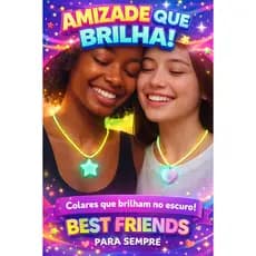 Colar Duplo Melhores Amigas - Brilha no Escuro Estrela e Coração