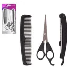Kit Cabeleireiro Barbeiro Zein Profissional 3 Peças Tesoura Navalha Pente em Aço Inoxidável