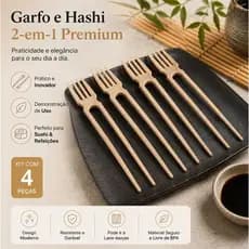 Kit Hashi Garfo 2 em 1 Utensilio Comida Culinaria Japonesa Funcional Premium