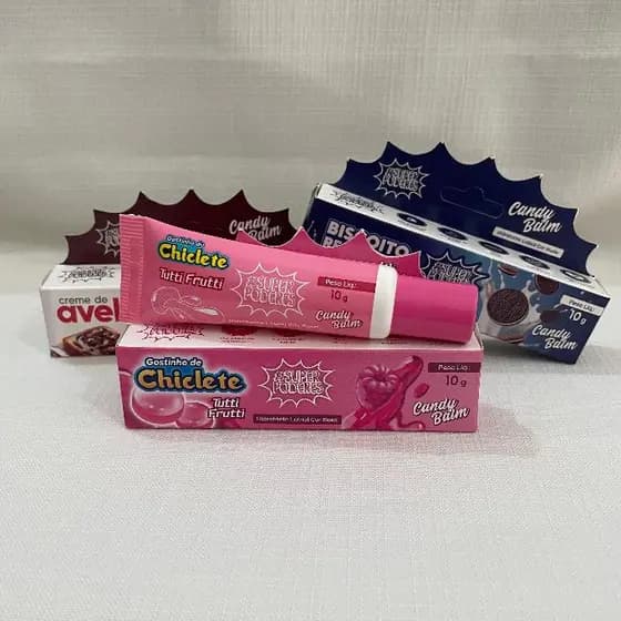Kit Hidratante Labial Candy Balm Chiclete Biscoito Avelã Tutti Frutti Super Poderes