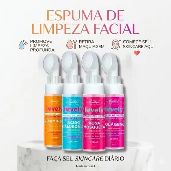 Mousse de Limpeza facial Lovely skincare para rosto