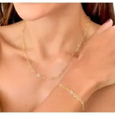 Conjunto Colar e Pulseira Folheado Corações Vazados