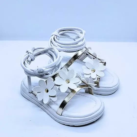 Sandália Infantil Menina Três Flores Branca