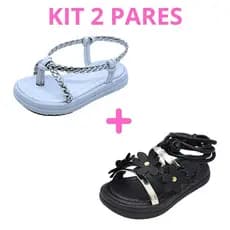 Kit 2 Pares Sandália Feminina Menina Infantil Chinelo e 3 Flores