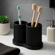 Porta Escova De Dente E Pasta Duplo Canelado Organizador De Banheiro Premium Luxo