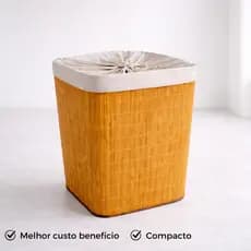 Cesto De Roupa de Bambu Dobravel Organizador Forrado Banheiro Grande Cesto Retangular