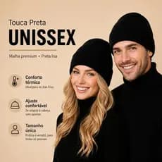 Touca de Inverno Unissex Preta Adulto Canelada 100% Poliéster Gorro Toca para Frio Confortável