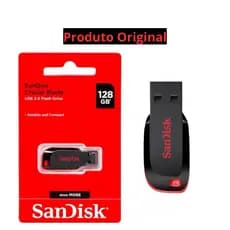 Pen Drive 8GB, 32GB, 64GB e 128GB Cruzer Blade Sandisk USB 2.0 flash drive Preto e vermelho Original