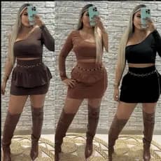Conjunto Feminino Boho De Saia e Cropped Nula Manga