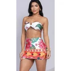 Conjunto Feminino Short Saia e Top Floral