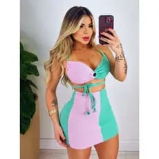 Conjunto Feminino Short-Saia Duo Color Carnaval Verão