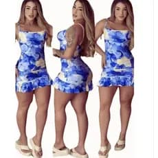 Mini Vestido Angélica  Verão Floral Alcinha Colado Fenda Cores Vibrantes