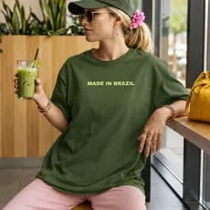 Camiseta T-Shirt Feminina Unissex Made in Brazil Básica Moderna Minimalista Camisa Algodão 30.1