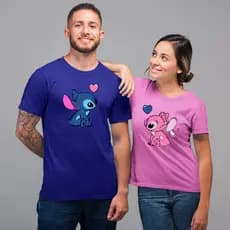 Conjunto Camiseta De Casal  Combinando Lilo Stitch  100%Algodão Unissex