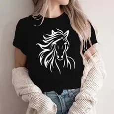 Camiseta Feminina Camiseta 100% algodão Cavalo novidade envio imediado Agro