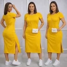 vestido envio rápido mais vendidos midi casual moda feminina festa de bolso e fenda lateral e vestido plus size canelado