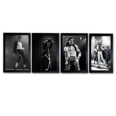 Kit 4 Quadros Decoração Michael Jackson Moldurado 25x34 cm