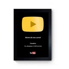 Quadro Placa 10.000 Inscritos Youtube Personalizado Dourado com nome