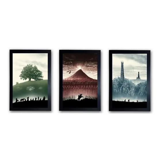 Kit 03 Quadro O Senhor Dos Anéis Moldurado C/ Vidro