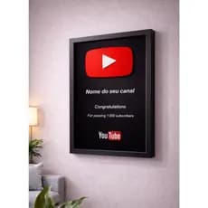 Quadro Placa Comemorativa 1.000 Inscritos Youtube com nome personalizado